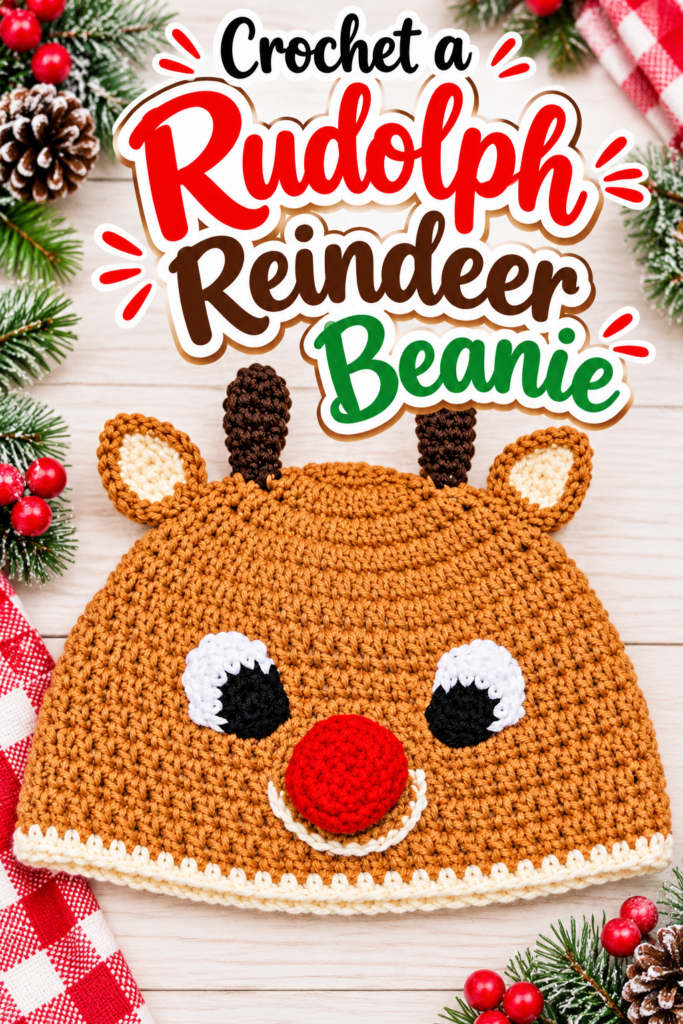 How to Crochet a Rudolph Reindeer Beanie Hat