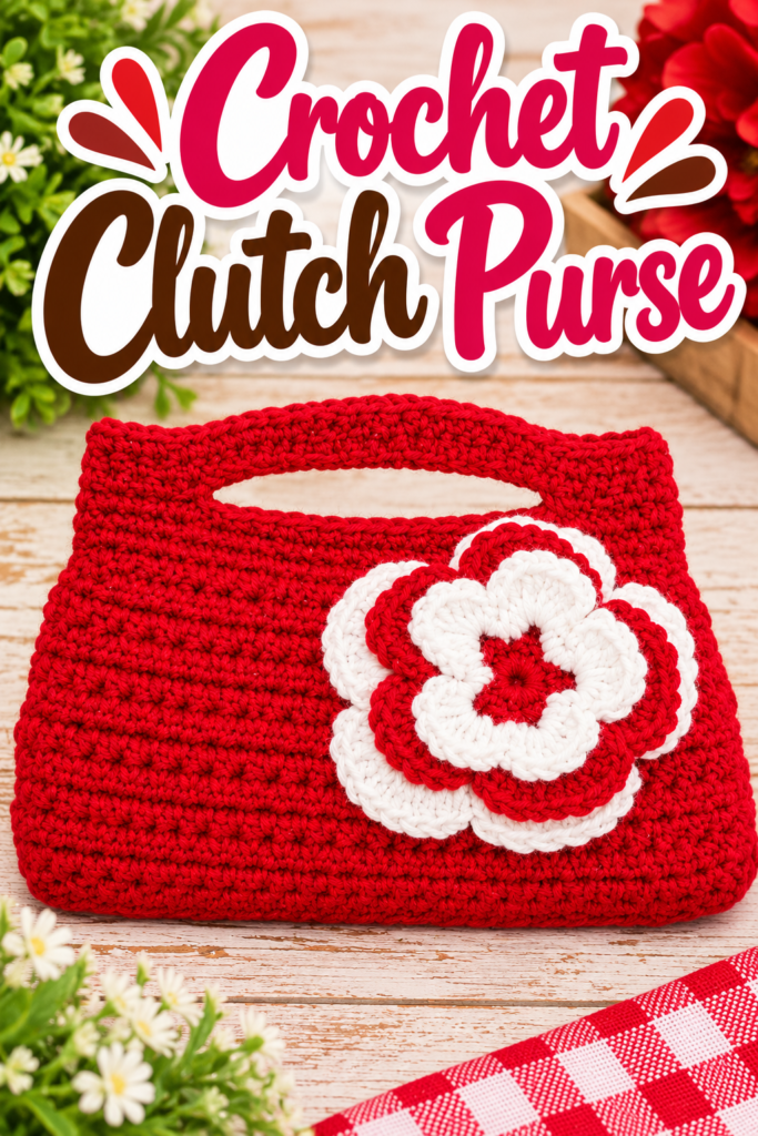 Crocheted Flower Clutch Purse