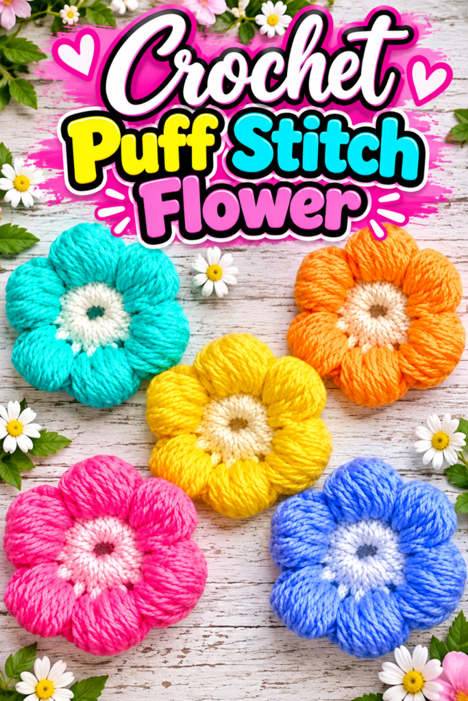 crochet puff stitch flower pattern