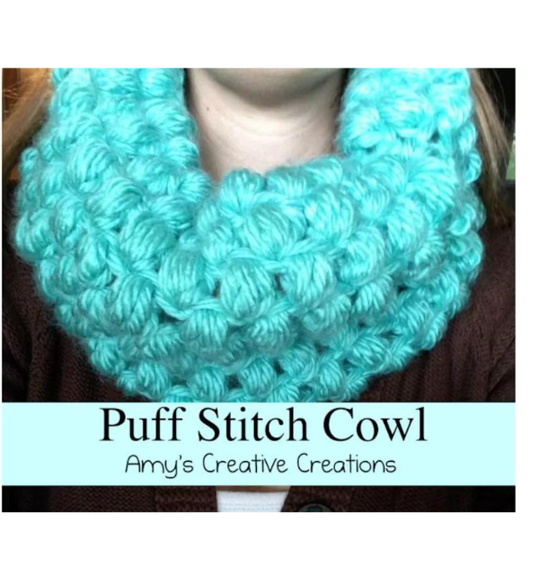 crochet puff stitch cowl 