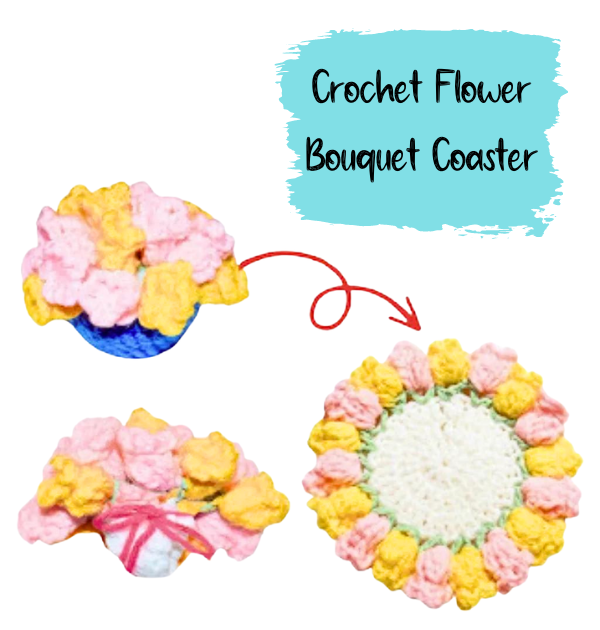 crochet flower bouquet coaster