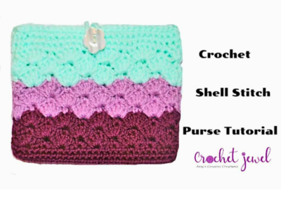 crochet shell clutch purse 