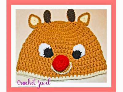 crochet Rudolph Reindeer Beanie Hat