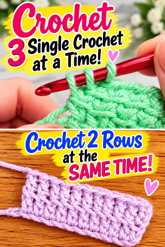 Crochet 2 and 3 rows at the SAME TIME
