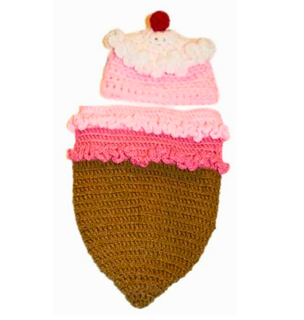 Crochet Baby Ice Cream Cone Hat and Cocoon Cozy