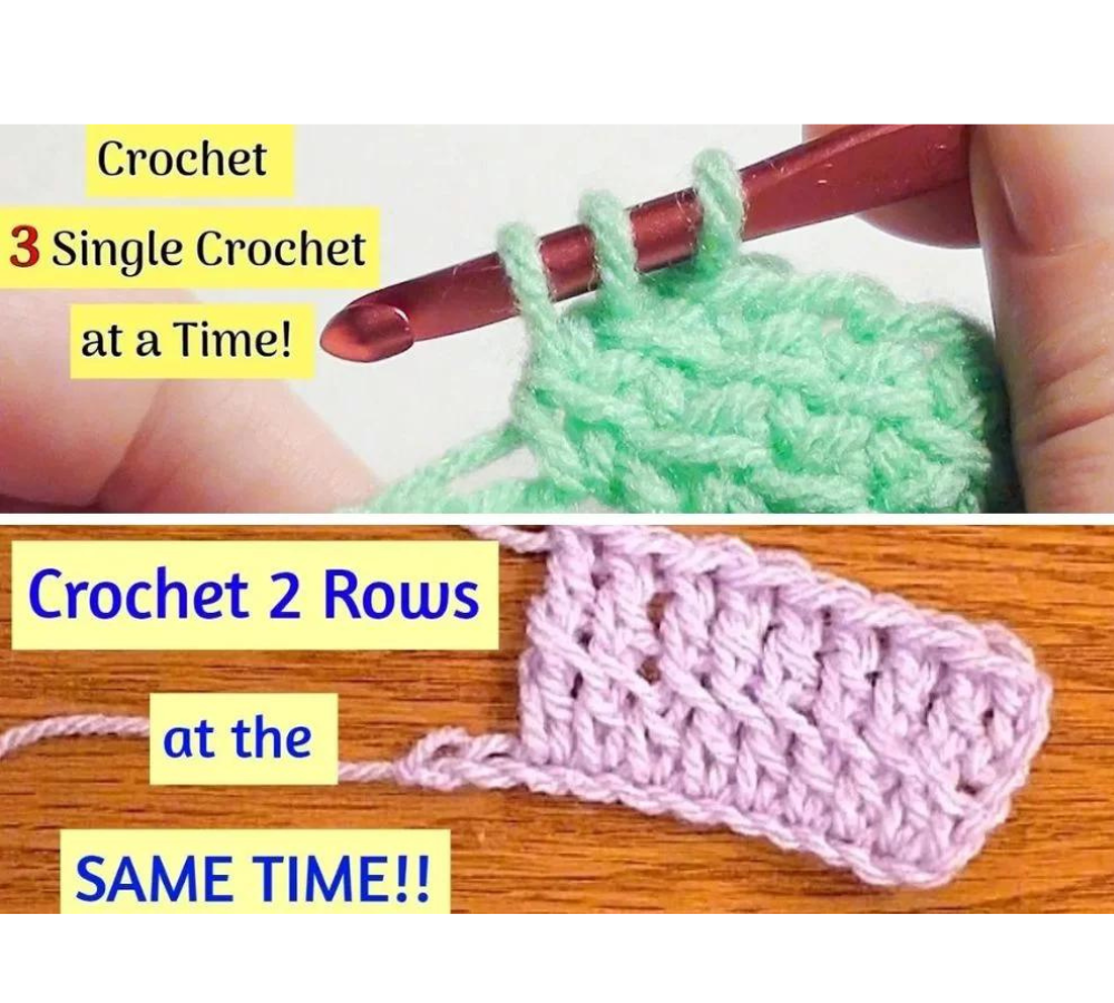 Crochet 2 and 3 rows at the SAME TIME