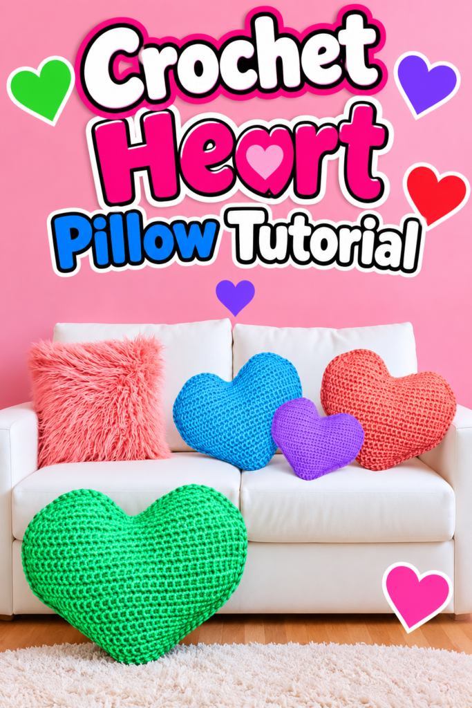 crochet heart pillow 