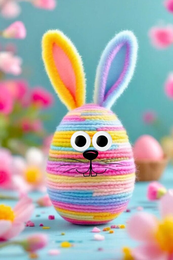 DIY Yarn Wrapped Bunny Egg: Craft for Easter Fun