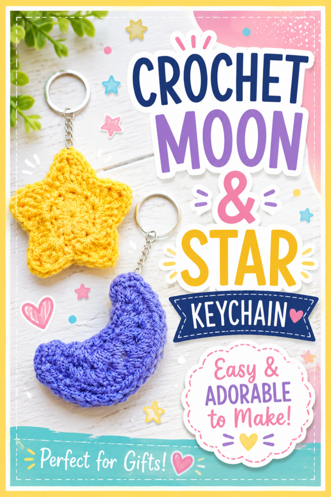 Crochet Moon and Star Keychain
